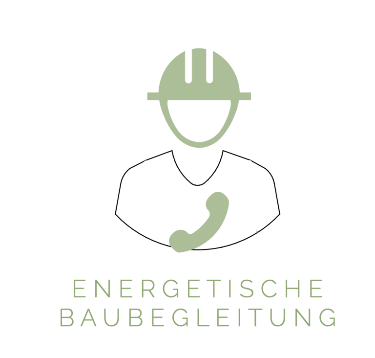Logo für energetische Baubegleitung mit Bauarbeiter und Telefon.