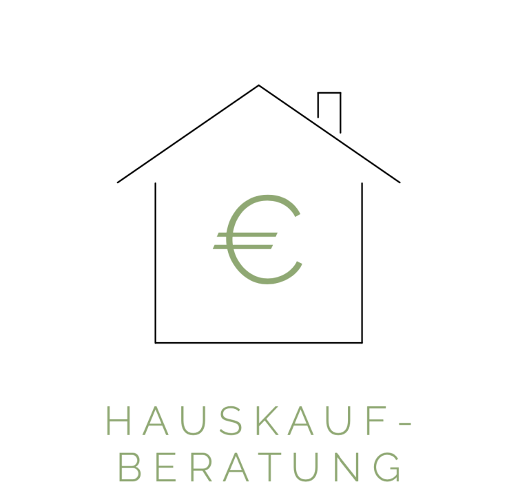 Hauskaufberatung mit stilisiertem Haus und Euro-Symbol.