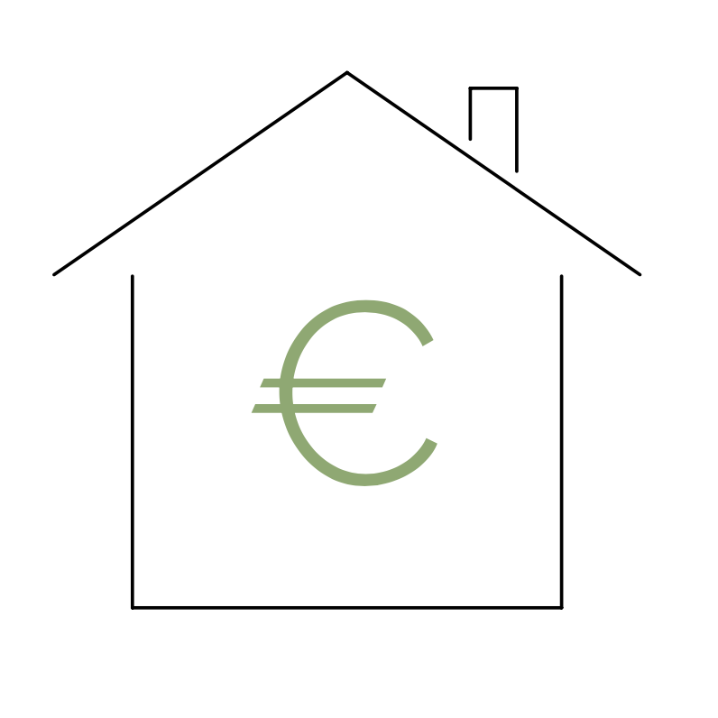 Hausumriss mit einem Euro-Symbol in der Mitte.